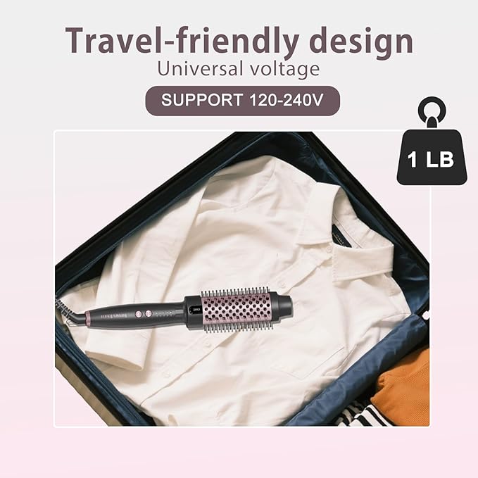 Thermal Brush 1.5" Curling Brush, Blowout Long Lasting Look Thermal Hair Brushes, 30s Fast Heated Round Brushes, Negative Ion Tech, 5 Temp Settings, Less Damage, Universal Voltage for Travel