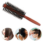 Round Boar Bristle Hair Brush 8.5 Inch Wooden Handle Curly Comb for Men and Women Styling Blow Drying Soft Hair Care