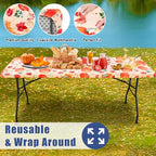 2 Pack Rectangle Spandex 8FT Elastic Fitted Thanksgiving Tablecloth (Orange & Beige / 96" x 30" (Rectangular))