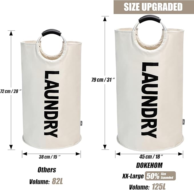 DOKEHOM 125L X-Large Laundry Basket, Collapsible Laundry Bag, Freestanding Tall - Image 3