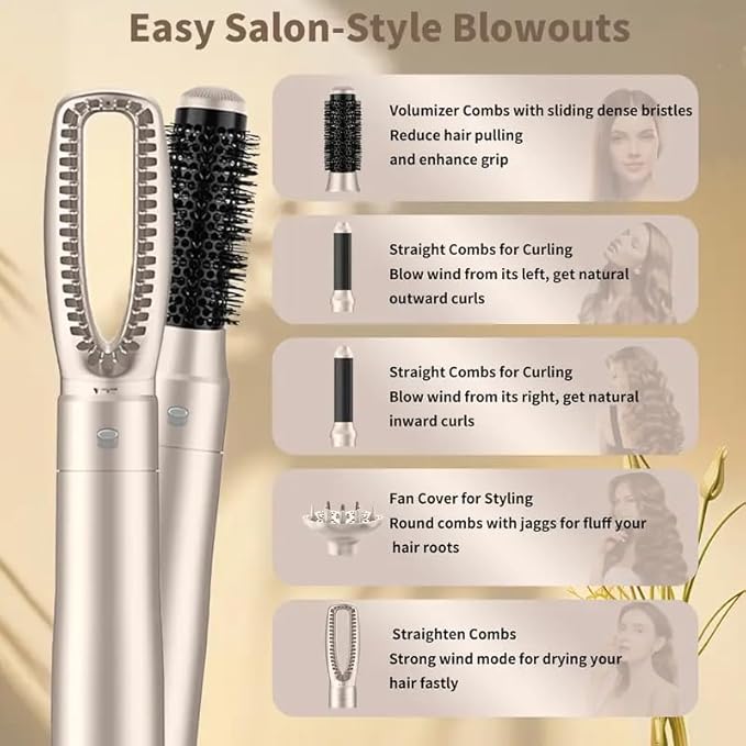 AIKO PRO 5-in-1 Hair Dryer Brush Set, 1200W, Lightweight, ALCI Safety, Tourmaline Technology, Champagne Gold (Champagne Gold)