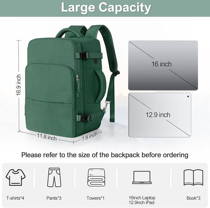 Travel laptop Backpack for Women, Personal Item Size Flight Approved, 16 Inch - Image 9