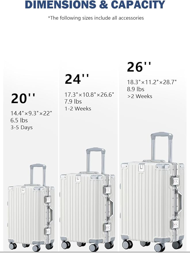 HotWay 20 Inch Aluminum Frame Carry On Luggage - Image 3