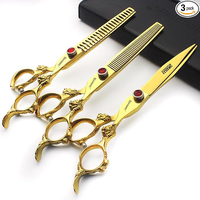 6 inch /7 inch salon professional salon scissors salon hairdresser hair cutting hairstyle pruning tools Japan 440c high hardness stainless steel golden (7 inch-3pc)