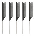 STUDIO LIMITED Carbon Pin Tail Comb Set – 5 Pcs Rat Tail and Parting Combs with Stainless Steel Tips, Anti-Static Styling Tools for Easy Parting