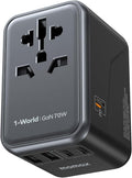 MOMAX Universal Travel Adapter, GaN 70W International Power Adapter, 3 USB-C PD by MOMAX