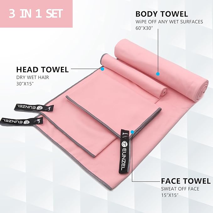 Eunzel Quick Dry Camping Towel, Microfiber Travel Towel 3 Size at 1 Pack - Image 2