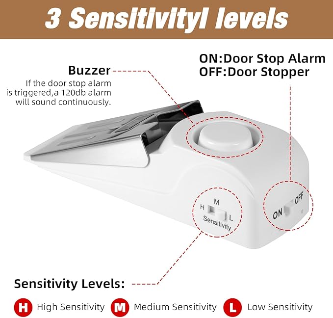 2 Pack 120dB Travel Door Stopper Alarm & Portable Door Lock, 3-Level - Image 3