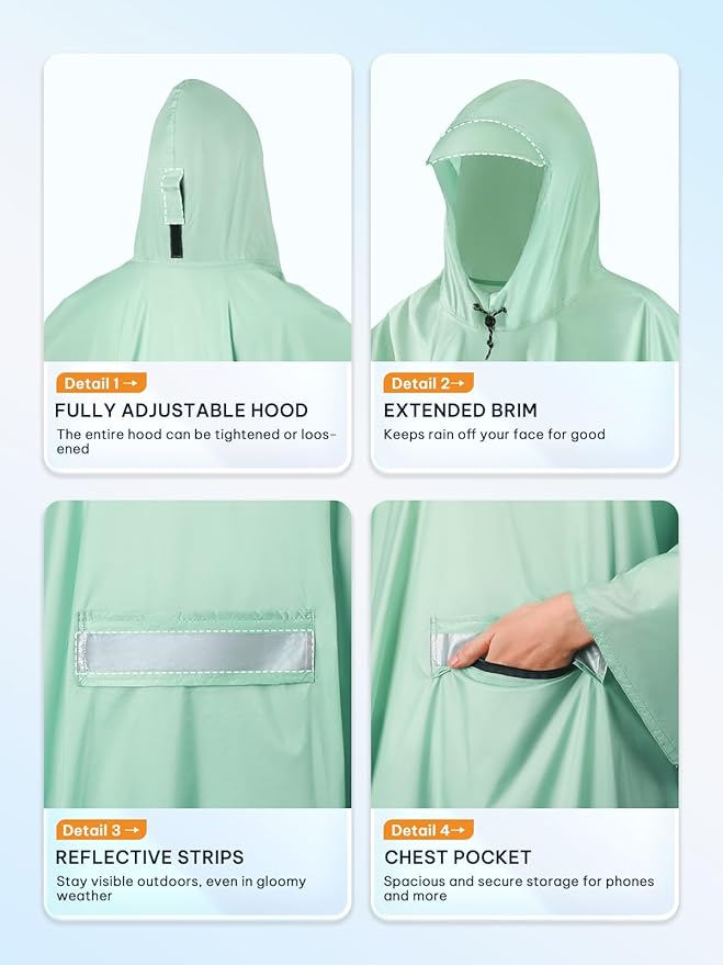 SaphiRose Extra Thick Hooded Rain Poncho Double Layer Waterproof Raincoat Jacket - Image 4