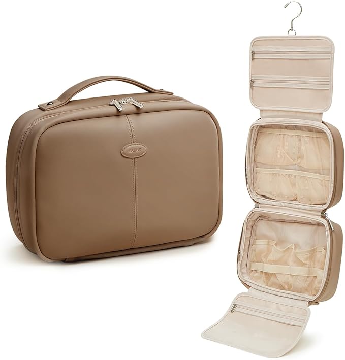 EACHY Toiletry Bag with Hanging Hook, Travel Makeup Bag PU Leather Cosmetic Bags by EACHY