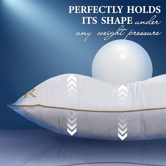 Royal Therapy White Goose Feathers and Down Pillow, Premium White Bed Sleeping - Image 3