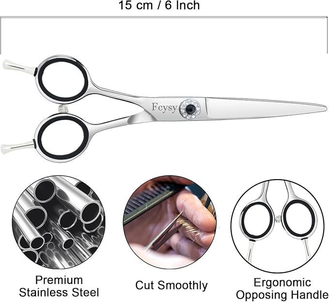 Left Handed Hair Cutting Scissors, Fcysy Professional 6 In Lefty Barber Shears, Left Hand Salon Haircut Trimming Scissors for Barbers, Stylists & Home Use