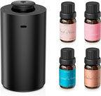 Airversa Waterless Essential Oil Diffuser Starter Kit with 4 x 10mL Fragrance Scent Oil, Battery Operated Mini Scent Air Machine Portable Diffuser for Home Car Office, ANX Black Kit01