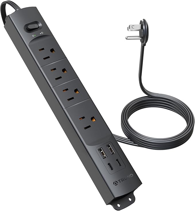 TROND Flat Plug Power Strip USB-5ft Flat Extension Cord Surge Protector Wall by TRONDOfficial