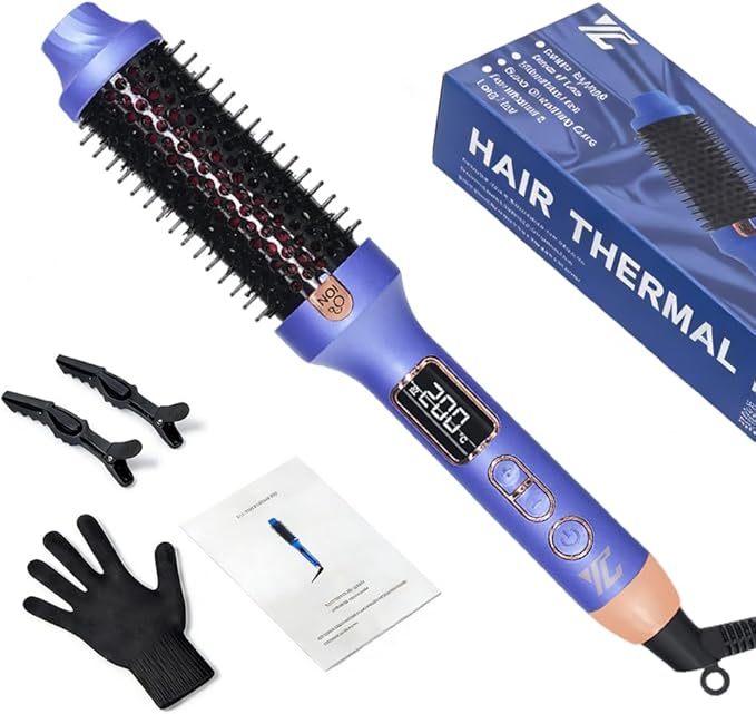 Infrared Thermal Brush, 38mm 3 in 1 Heated Round Curling Brush, Negative Ionic Lightweight Heated Hot Brush, Dual Voltage US Plug, Hair Straightener Curler Comb for Volumizing Curls and Smooth Hair
