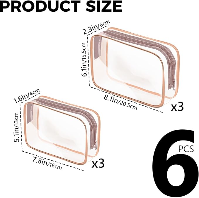 AURUZA 6 Pack Travel Toiletry Bag, TSA Approved Cosmetic Bag - Image 2