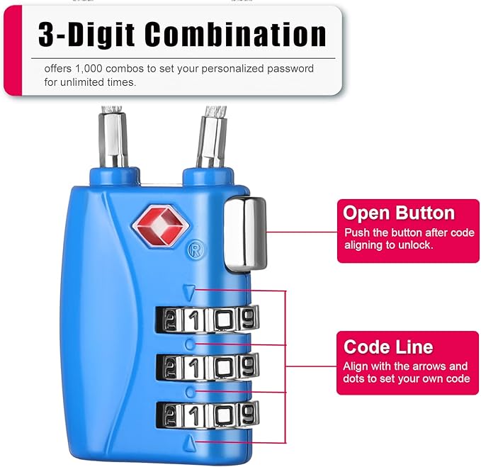 ZHEGE TSA Cable Luggage Lock 3 Digit Combination Padlock - Image 3