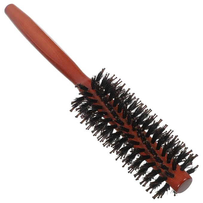 Round Boar Bristle Hair Brush 8.5 Inch Wooden Handle Curly Comb for Men and Women Styling Blow Drying Soft Hair Care