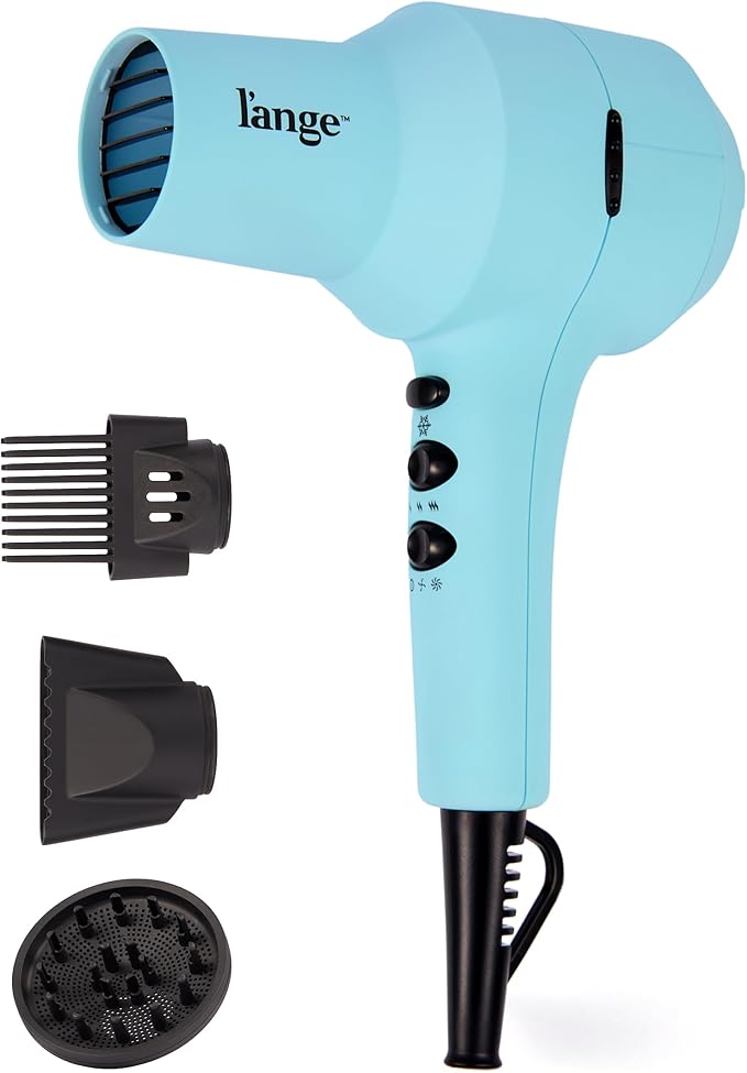 L'ANGE HAIR PowerStyle Turbo Ionic Hair Dryer | 1875 Watt Professional Blow Dryer with Diffuser & Concentrator | Multiple Heat & Speed Settings for Fast Drying | Salon-Grade Styling Tools, Blue