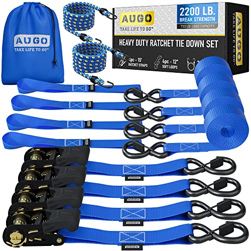 Ratchet Straps Heavy Duty 4 Pack (2200 lb - 15ft / Blue)