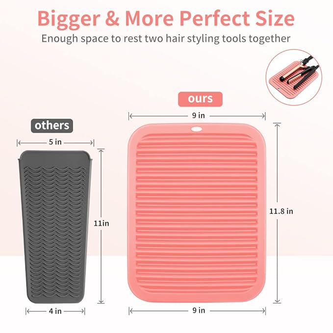 Large Silicone Heat Resistant Mat, Hot Tools Mat, Flat Iron Holder, Hair Straightener and Hair Styling Tools, Vanity Organizer Makeup Mat Accessories (Orange Pink)