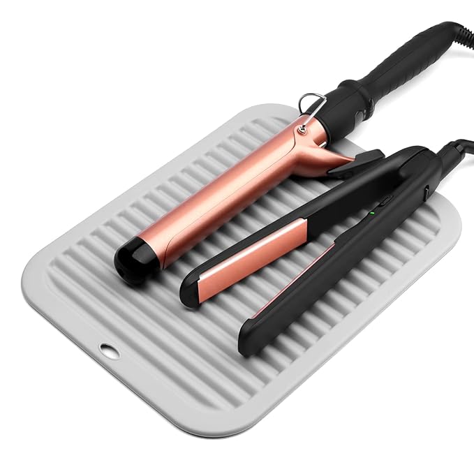 Professional Heat Resistant Mat for Hair Styling Tools: Curling Iron, Flat Iron, Hot Tools, and Travel Use - Silicone Mat with Velcro (Gray)