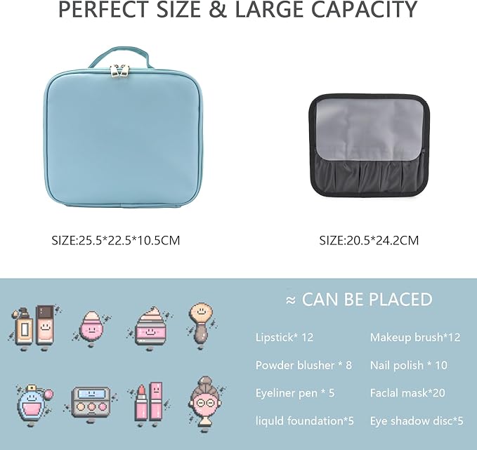 Makeup Bag with Led Mirror, Travel Makeup Organizer with 3 Color Setting & 10X - Image 2