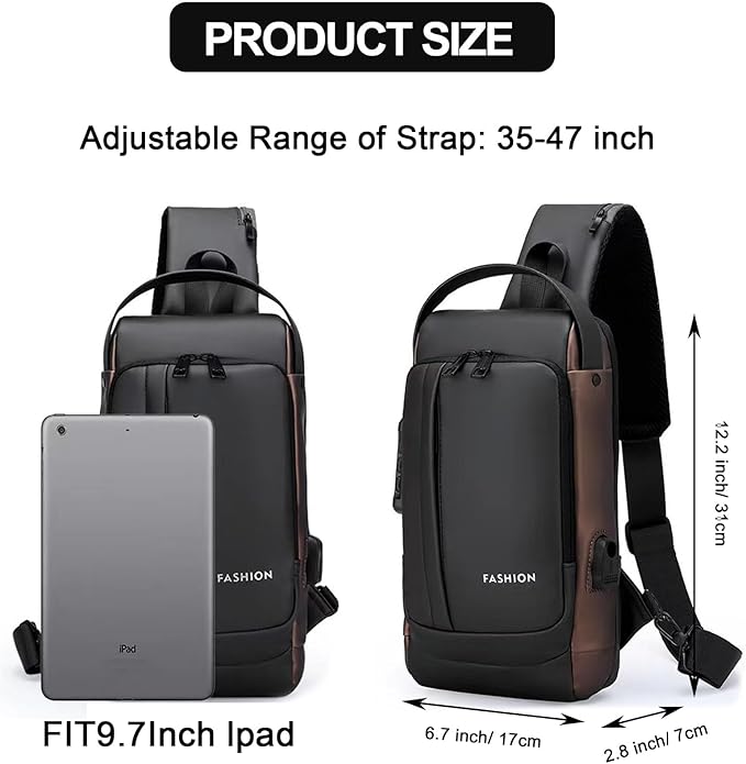 Sling Bag for Men Anti-theft USB Crossbody Shoulder Backpack Purse Waterproof - Image 6