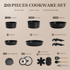 KIKCOIN 20 Pcs Pots and Pans Set Non Stick, Detachable Handle Cookware Sets - Image 2