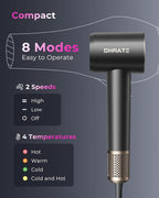 SHRATE Professional High Speed Ionic Hair Dryer | Ultra-Fast Drying | 500 Million Negative Ions | Low Noise | 160000 RPM | Compact Blow Dryer with Magnetic Diffuser for Faster Drying All Hair Types