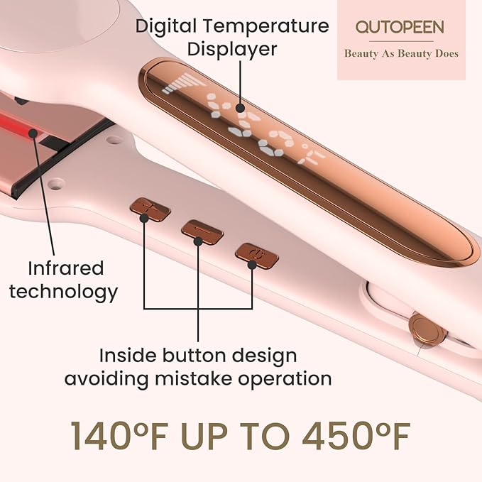 Fashion Pink Infrared 2 Inch Hair Straightener,2 Inch Wide Professional Ceramic Tourmaline Flat Iron with Big Temp Display,140F-450F Degree,Dual Voltage