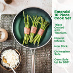 Diamond Granite Stone Classic Emerald Pots and Pans Set with Ultra Nonstick Durable Mineral & Diamond Tripple Coated Surface (Emerald Green)
