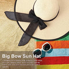 Womens Bowknot Straw Hat Foldable Beach Sun Hat Roll up UPF 51+ (Big Bow / Beige 5.9" Brim a)