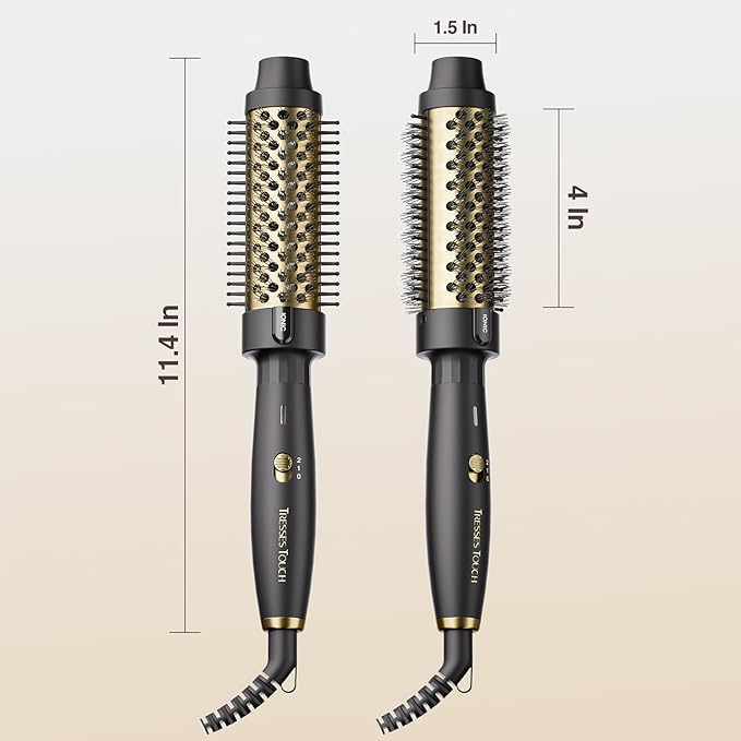 Thermal Brush 1.5", Hair Curling Brush, 30s Fast Heated Round Brushes for Blowout Look, Negative Ion Tech, 2 Temp Settings, Less Damage, Universal Voltage for Travel, Easy to Use for Women, Gold