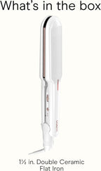 Conair Double Ceramic Flat Iron, 1½-inch Flat Iron, 5 Heat Settings Up to 410°F, Extra-Wide Floating Plates, For All Hair Types and Textures, White