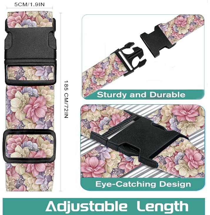 Luggage Straps for Suitcases Travel Belt Accessories (Luxury Flowers Leaf)