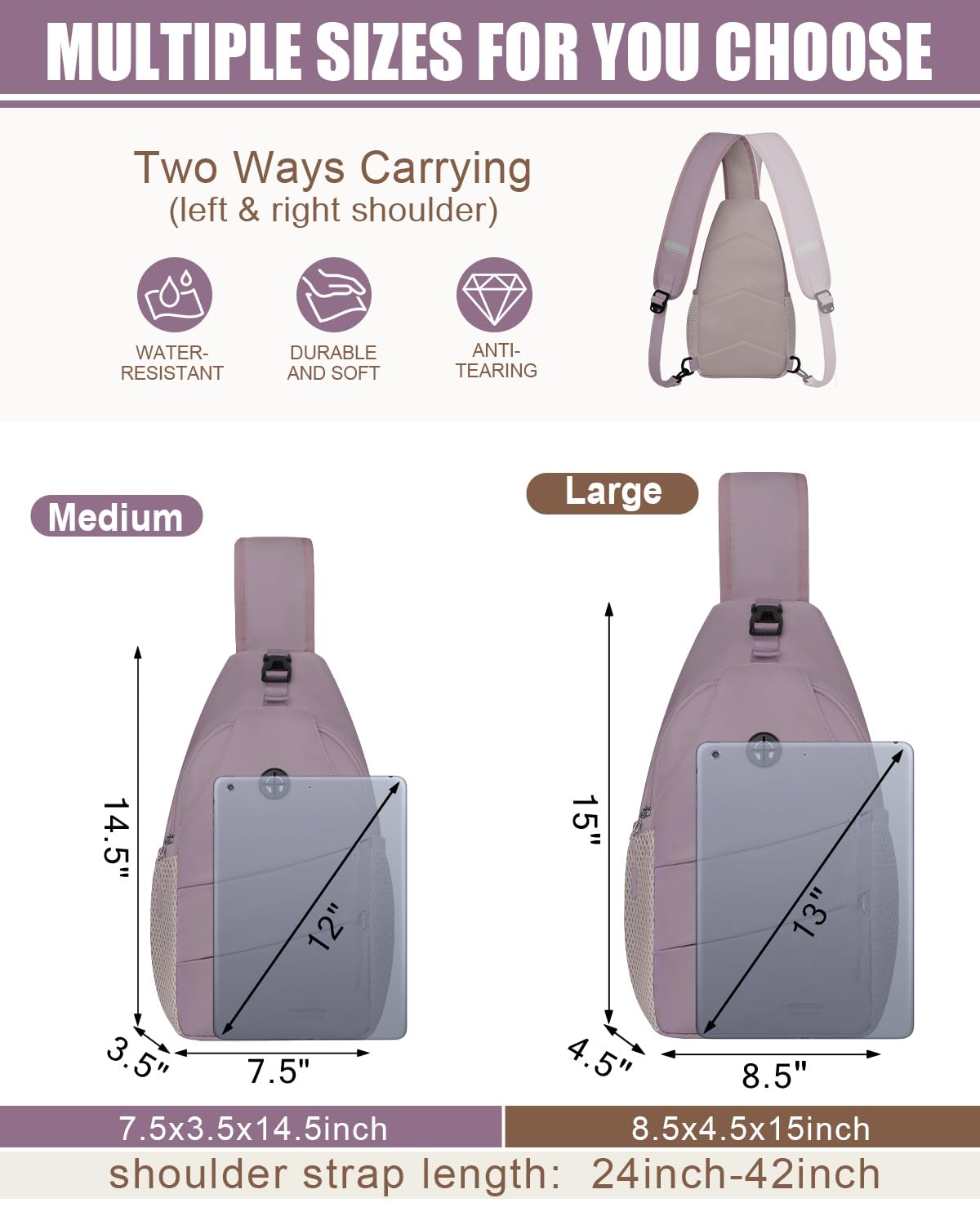 Crossbody Bags for Women Men Trendy Sling Bag Backpack Chest Bag (Large / Light Purple)