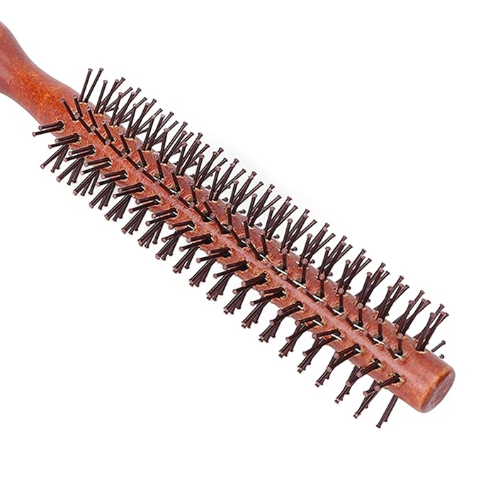 Round Styling Hair Brush for Women Men, Small Curling Roller Hairbrush with Wooden Handle, Static Free Detangling Brush for Blow Drying Curling Straightening, Practical Styling Tool for Hairdresser