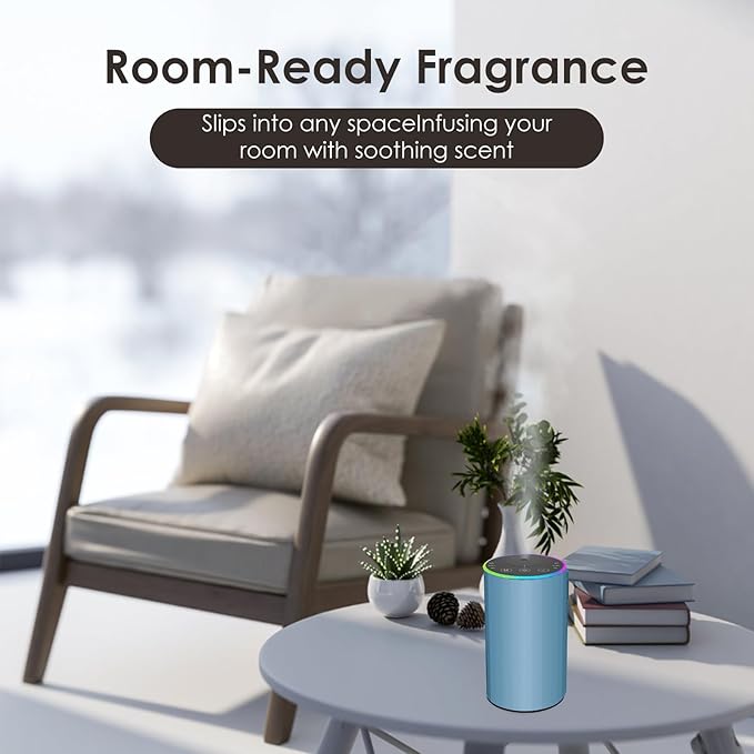 Waterless Essential Oil Diffuser, Battery Powered Mini Scent Air Machine, Aromatherapy Mist Diffuser for Home Room Car Office (Blue)