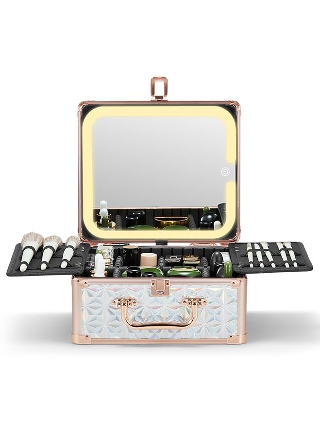Qislee Makeup Box with A Detachable Lighted Mirror, Waterproof Travel Train Case by Qislee