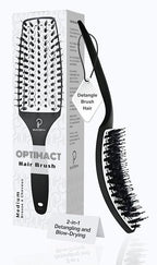 Curved Vented for Blow Drying - Boar Bristle Brush (Medium) with Comfortable Handle - Soft Bristle Brush for Thick and Fine Hair - Natural Boar Bristles for Women, Men & Kids - White