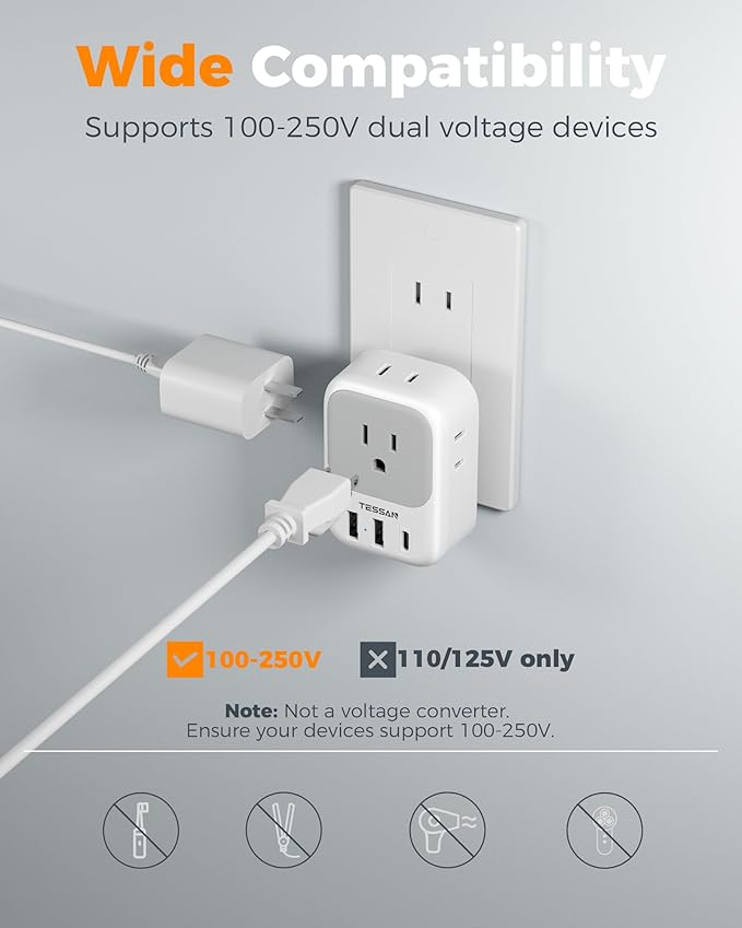US to Japan Plug Adapter 2 Pack, TESSAN 2 Prong to 3 Prong Outlet Adapter - Image 5