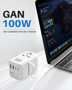 DOACE Universal Travel Adapter, 100W GaN 3.0 International Power Adapter - Image 2