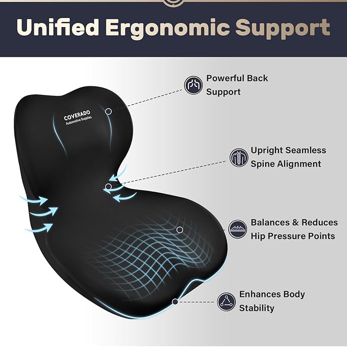 Coverado Car Seat Cushion and Lumbar Support Pillow One Piece, Memory Foam - Image 2