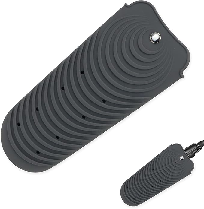 Heat Insulating Silicone Mat Pouch for Hair Straightener, Anti-Slip Travel Pad Cover for Curling & Flat Iron, Portable Styling Heat Mat Holder for Curler Wand and Hot Waver (Dark Gray)