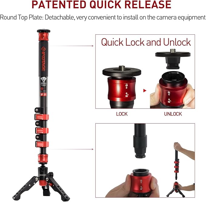 IFOOTAGE Monopod with Feet, 59’’ Lightweight Telescopic Carbon Fiber Camera - Image 4