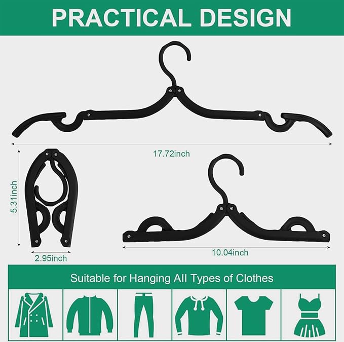 12 PCS Black Portable Folding Clothes Hangers, Non-Slip Folding Hangers - Image 2