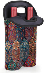Square Mandala 2 Bottle Wine Carrier Tote Bag Insulated Wine Bottles Neoprene - Image 4