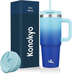 30 oz Tumbler with Handle and 2 Straws, 2 in 1 Lid Insulated Water Bottle by Konokyo