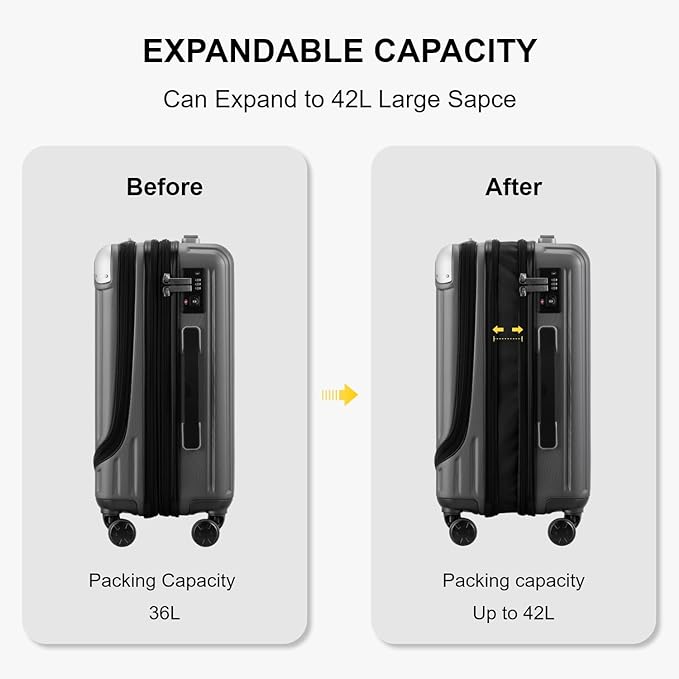 LEVEL8 Grace Carry on Luggage, 20 Inch Expandable Hard Shell Suitcases - Image 4